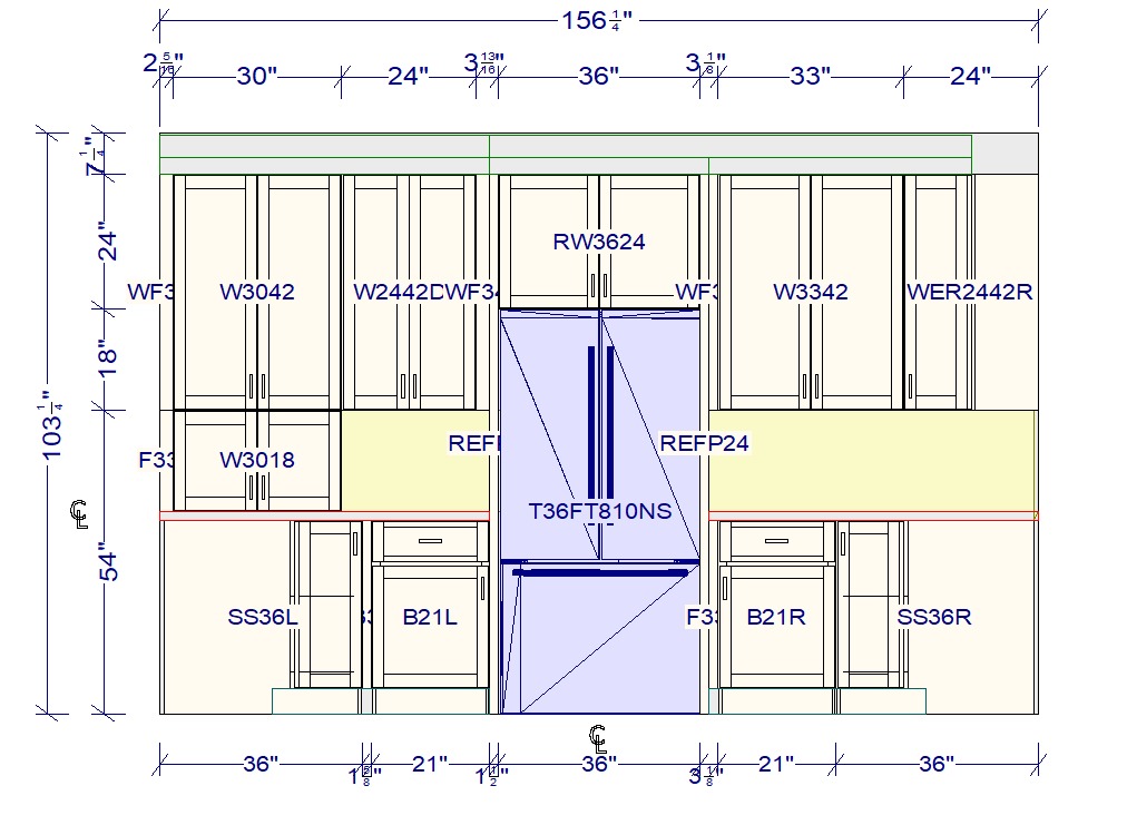 Kitchen wall elevation with cabinet specs